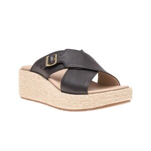Abeo Wedge Sandals Black Dylan Solstice Cross Slide Leather Size 7.5 Shoes